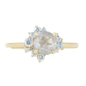 0.92ct Light Grey Rosecut Diamond Asymmetrical Cluster Ring In 14k Yellow Gold