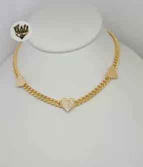 (1-6500-1) Gold Laminate - 5mm Curb Link Heart Necklace - 16.