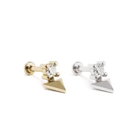 14K Gold Diamond Pyramid Dangle Stud