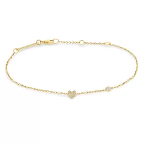 14k Itty Bitty Pavé Diamond Heart Bracelet with Floating Diamond