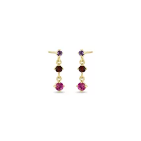 14k Linked Graduated Pink Ombre Gemstone Drop Earrings