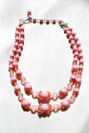 1950s Pink Glass Bead Necklace