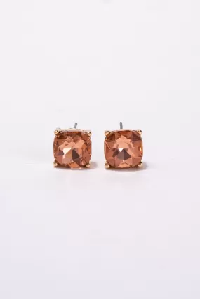 Aaliyah 10MM Crystal Cushion Post  Earrings - Rose Gold