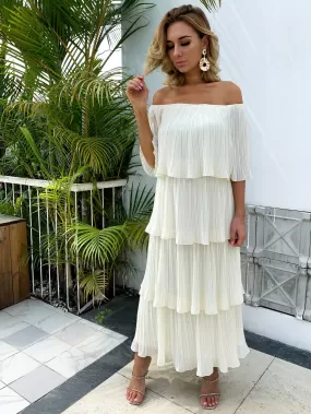 Accordion Pleated Off-Shoulder Layered Dress