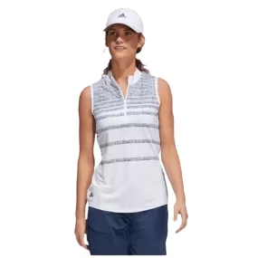 Adidas Ladies Herringbone Stripe Sleeveless Polo Shirt - Blue