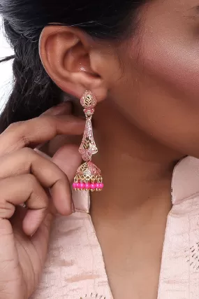 Alloy Jhumka Dangling Earrings in Pink