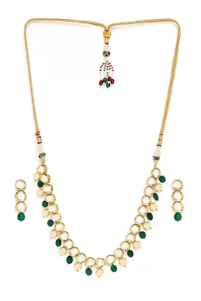 Alloy Kundan Neckpiece with Earrings in Gold and White