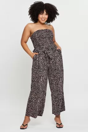 Animal Print Jumpsuit Strapless Waist Tie