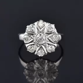 Antique Edwardian Diamond Cluster Ring in 14K White Gold