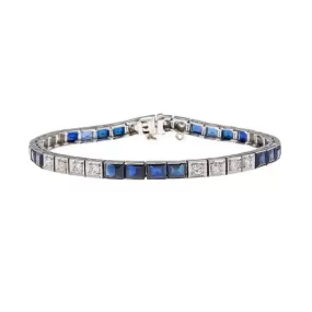 Art Deco Platinum Diamond & Sapphire Line Bracelet