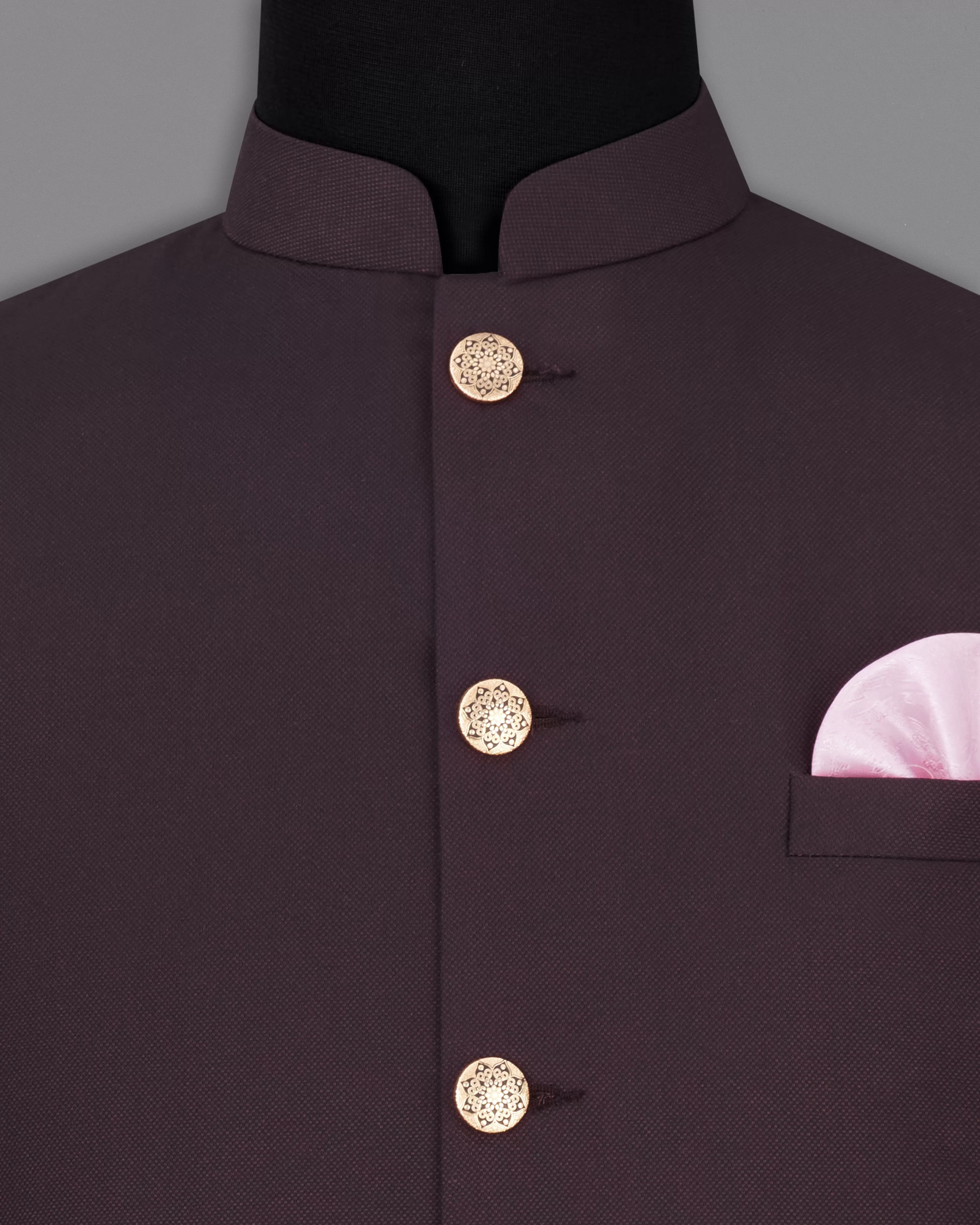 Aubergine Maroon Cross Placket Bandhgala Suit