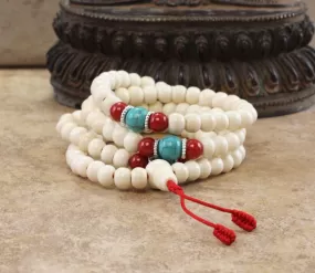 Beautiful Bone Turquoise and Coral Tibetan 108 Mala