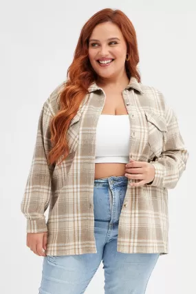 Beige Check Relaxed Shirt Long Sleeve