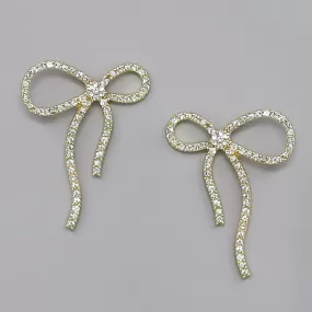 Bow Glass Stone Pave Drop Earrings