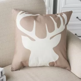 Burlap Reindeer Print Pillow Cover