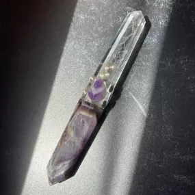 Chevron Amethyst & Clear Quartz Crystal Wand