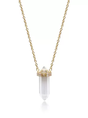 Clear Quartz Crystal Necklace with Engraved Evil Eye Detail