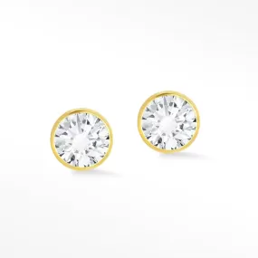 Diamond Push Back Earrings Diamond Bezel 14k Yellow