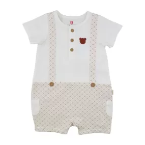 Elegant Kids Romper With Suspender Applique - Bear