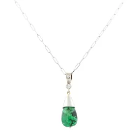 Estate 14k Emerald Cabochon Pendant Necklace