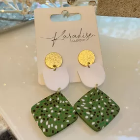 Evergreen White, Gold, & Green Dangle Earrings