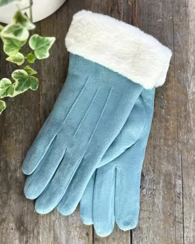 Faux Suede Gloves - Duck Egg Blue