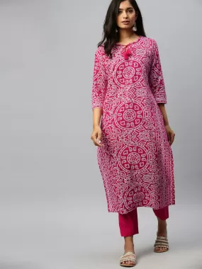 Fuschia Pink Printed Kurta Set