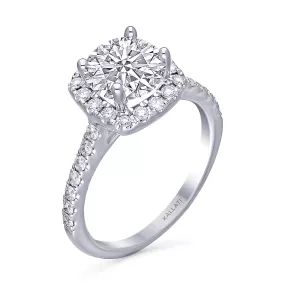 Kallati Eternal Cushion Halo Diamond Engagement Ring in 14K White Gold