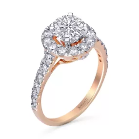 Kallati Eternal Round Halo Diamond Engagement Ring in 14K Rose Gold