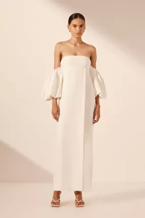 LA LUNE OTTO PUFF SLEEVE COLUMN MAXI DRESS - IVORY