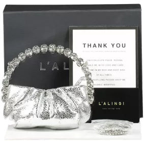 L'alingi Micro Eternity Crystal Top Handle Bag In Silver BNIB