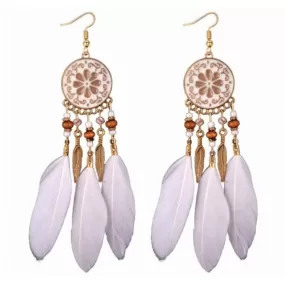 Long White Feather Dangle Earrings