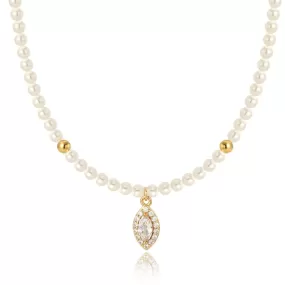 Luxe Oval Crystal Gemstone Pearl Necklace