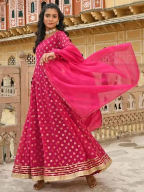 Magenta Georgette Foil Print Anarkali Kurta Set