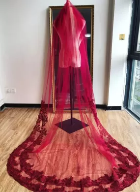 Maroon Long Lace Veil