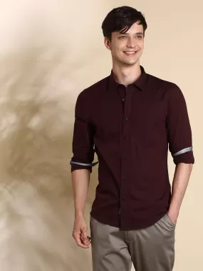 Maroon Solid Casual Full Sleeves Shirt