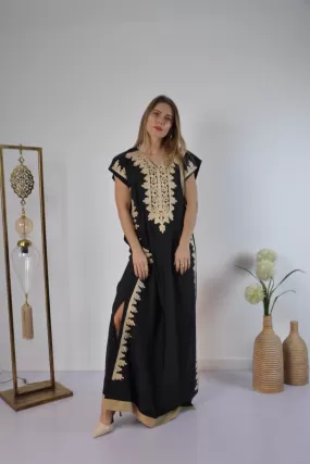 Open slit Elegant Black evening maxi dress, Bohemian Kaftan. Summer night out, Elegant evening gown, Egyptian cotton.