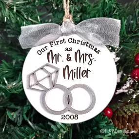 Our First Christmas as Mr. and Mrs. Ornament | Personalized Laser Cut Wood Ornament