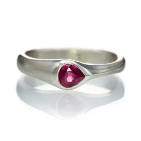 Pear Pink Sapphire Sideways Bezel Sterling Silver Ring, Ready to Ship