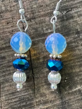 Sea Opal and Blue Crystal Earrings