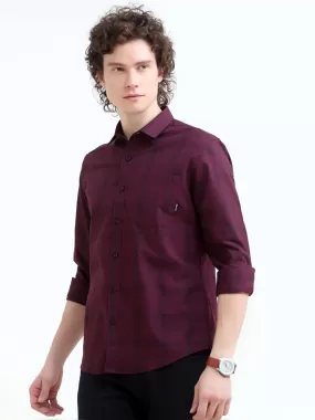 Solan boxlines maroon tonal check shirt