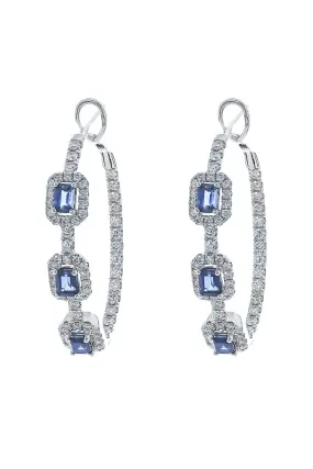 Square Diamond Sapphire Hoop Earrings