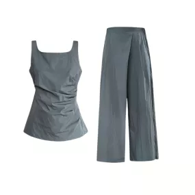 Versatile Gray Top & Wide-Leg Trousers Set – Elegant and Comfortable